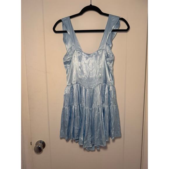 Vanessa Mooney | Elisabeth Romper Dress – Sky Blue Satin (Size M) - Picture 7 of 8